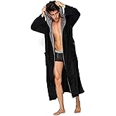 KEMUSI Hooded Herringbone Men's Soft Spa Full Lenght Bathrobe,Comfy Full Length Warm Nightdress