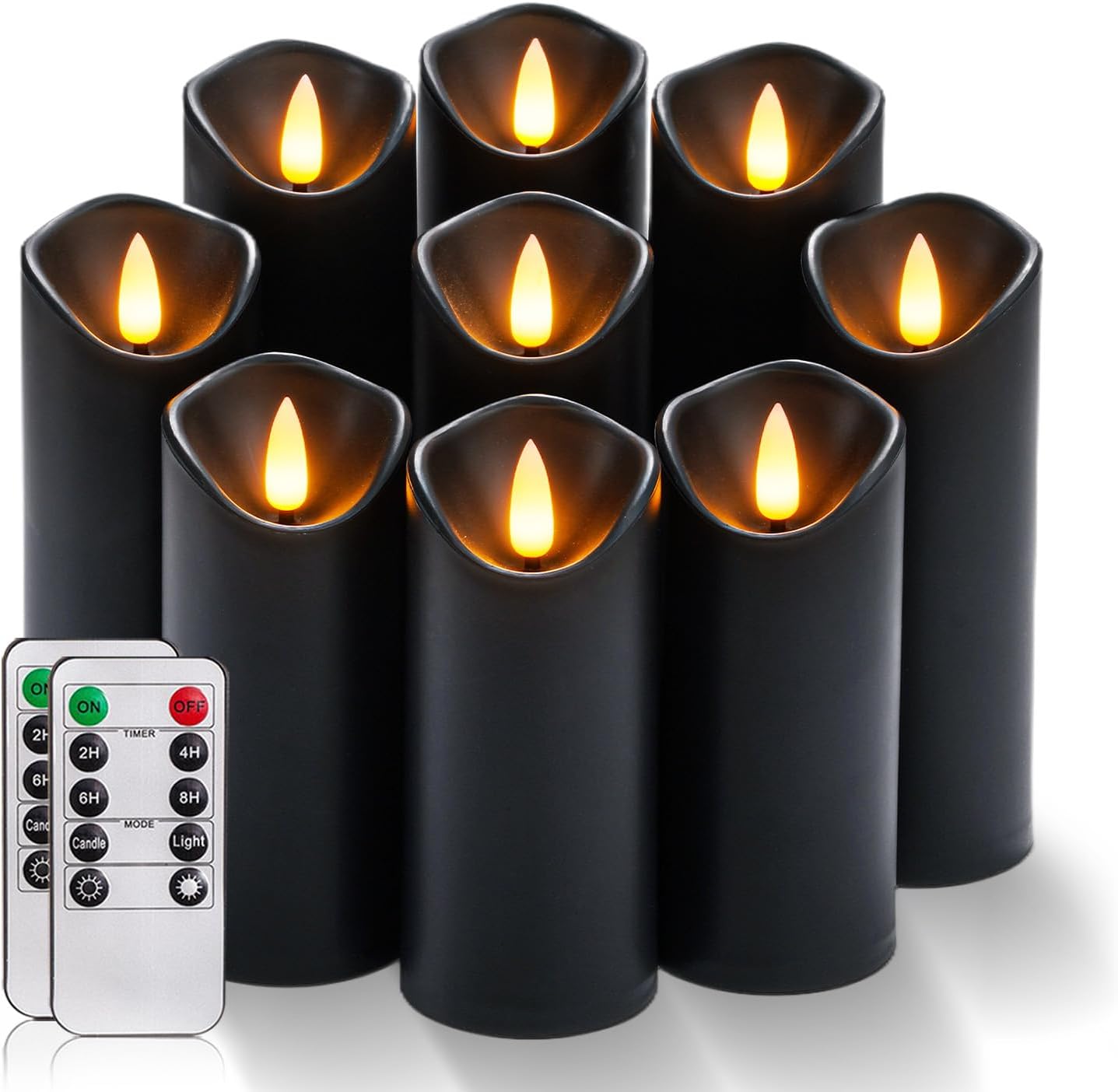 Lighting - Homemory Black Flameless Candles, Halloween Candles, Battery Operated Candles, LED Pillar Candles with Remote Control and Timers, Set of 9