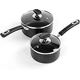 HooJay Nonstick Saucepan Set with Lid, Non Stick 1.5QT & 2.5QT Sauce Pan Set with Glass Lid Small Pot for Home Kitchen