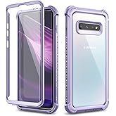 Dexnor Galaxy S10+ Plus Case with Built-in Screen Protector Clear Rugged Full Body Protective Shockproof Hard Defender Dual Layer Heavy Duty Bumper Cover Case for Samsung Galaxy S10 Plus - Purple