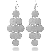 Geometric Circle Coin Drop Earrings Boho Long Sequins Dangle Earrings for Women