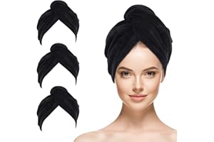 Sinland 3 pcs Microfiber Hair Drying Towels Ultra Absorbent Hair Turban Quick Drying Hair Wrap Hair Caps with Buttons 25.6 in