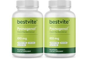 BESTVITE Pycnogenol 100mg (120 Capsules) (60x2) - French Maritime Pine Bark Extract - No Stearates - Gluten Free - Non GMO