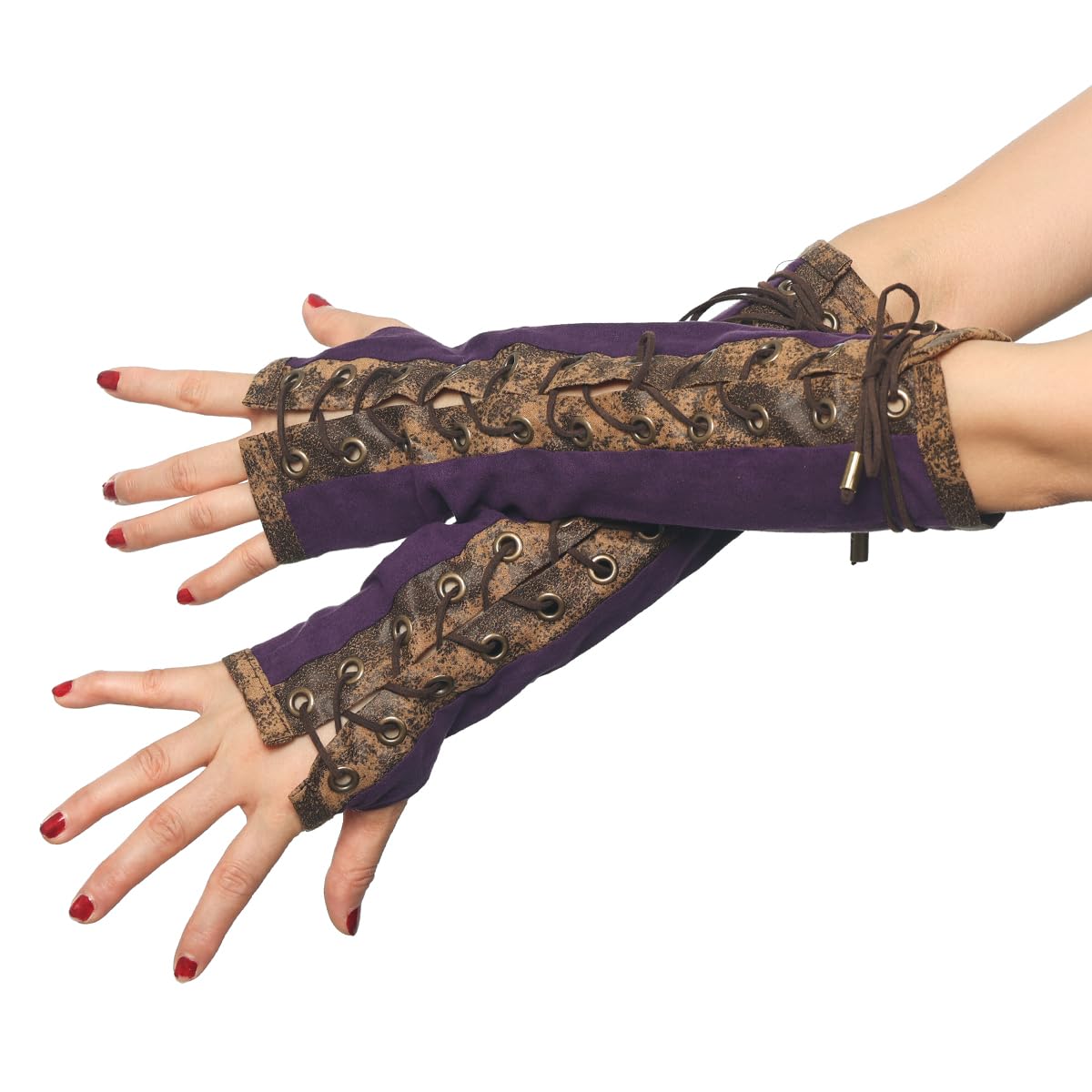 BPURB 1 Pair Women's Steampunk Fingerless Gloves Elbow Lace Up Gloves for Halloween Costume Cosplay Party