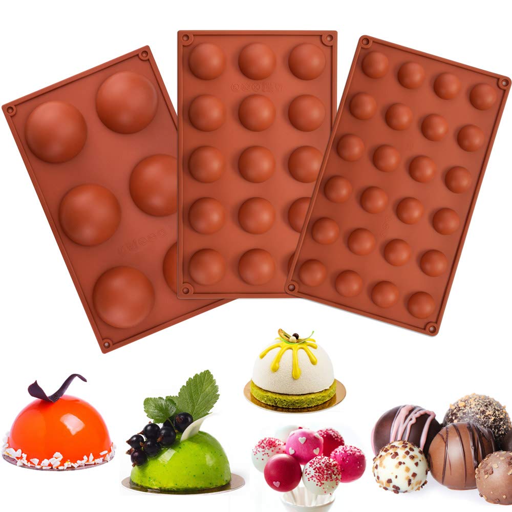 RMENOOR 3 Pcs Silicone Cake Mould Semi Sphere Mould Flexible Baking Mould Easy to Release for DIY Cake Decoration, Jelly, Pudding, Candy, Chocolate, Ice Cream Bombes, Teacake