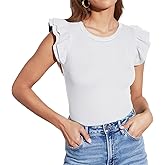 Lacozy Womens Blouse Ruffle Sleeve Top Crewneck Short Sleeve Shirt Casual Basic Work Office Dressy Shirts Spring Summer