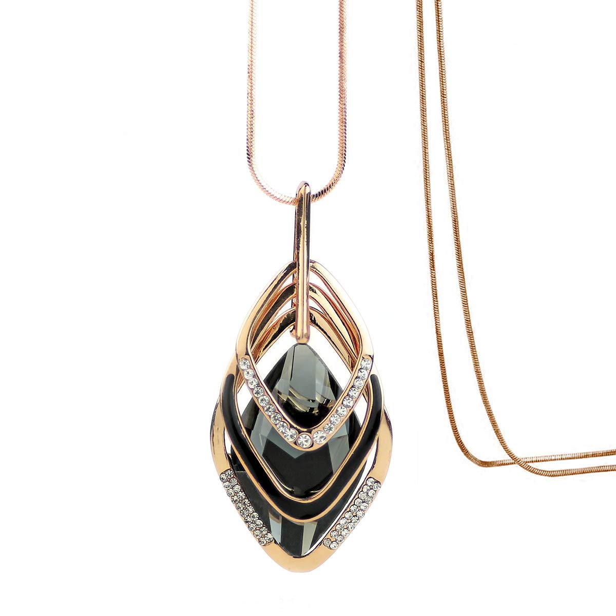 Mecool Triple Layer Pendant Necklace Long Statement Necklace Pendant Long Sweater Chain, Glass, Crystal