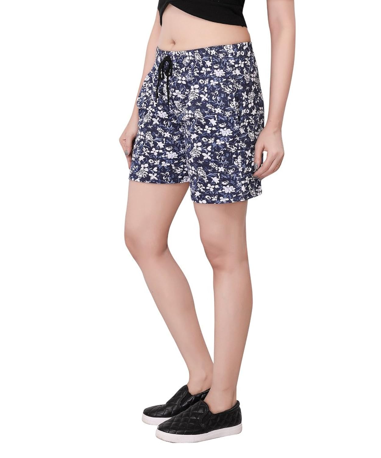 bfly women's flower printed cotton hosiery shorts(blue)