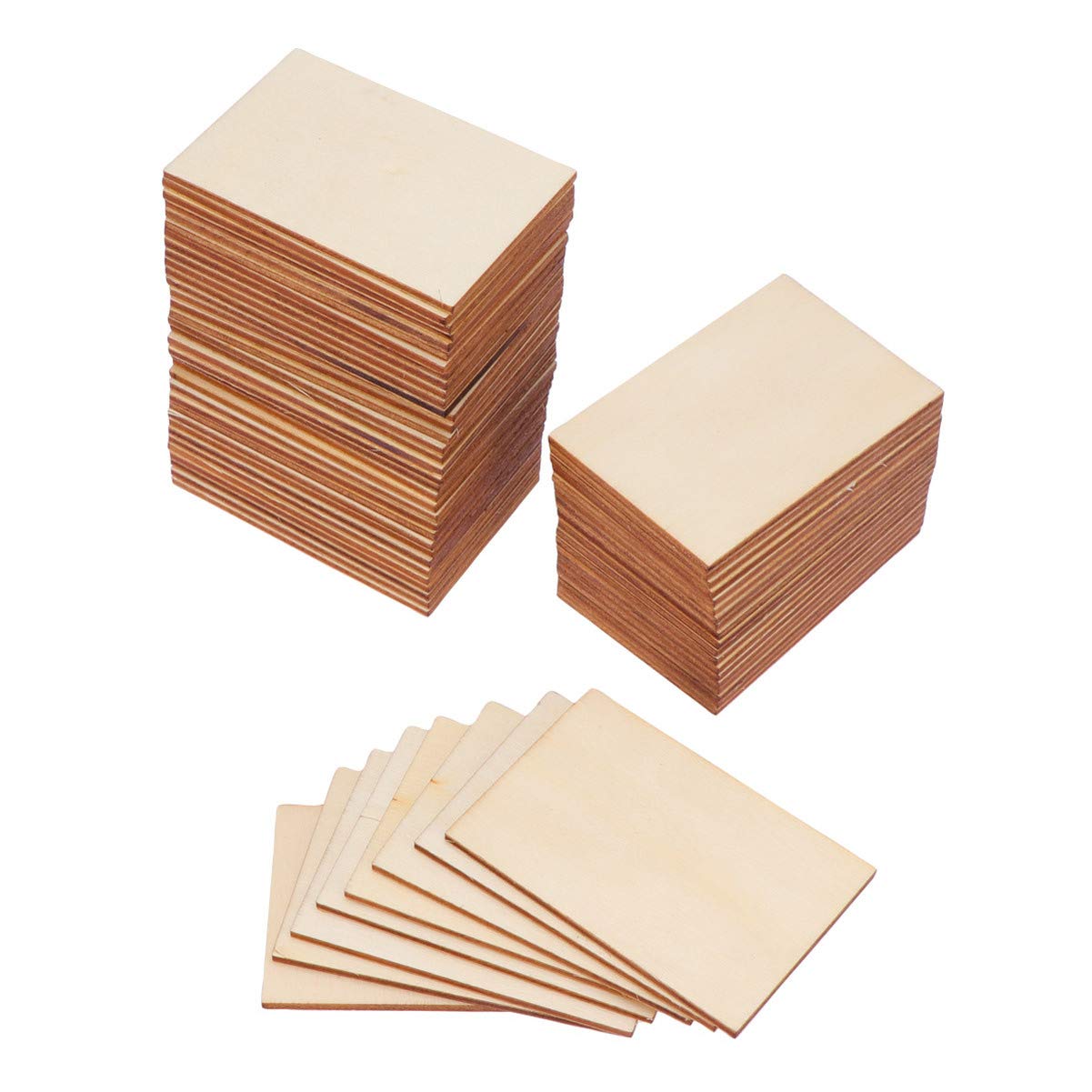Healifty Unfinished Wood Pieces Rectangle Wood Plaques Signs Unfinished Log Discs Wooden Cutouts for Embellishments DIY Crafts 60Pcs 7.6x5.1cm