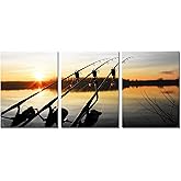 Derkymo Fishing Gears Canvas Paintings Wall Art Fishing Rod and Reel Pictures Gift for Fishing Enthusiasts