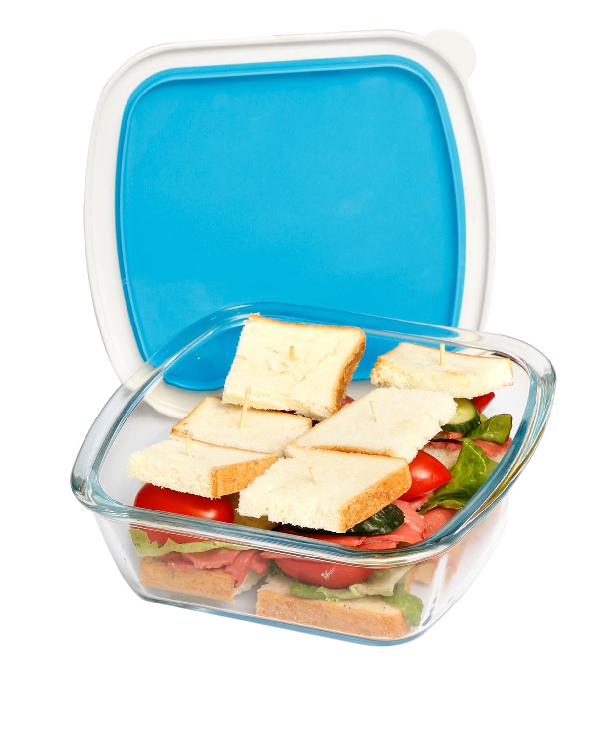 NUTRIUPS 1L Small Square Glass Lasagne Dish with BPA Free Plastic Lid, 16 x 17cm Oven Proof Lasagne Baking Dish