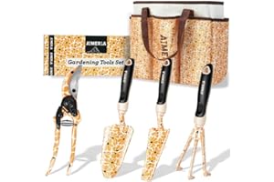 Aimerla Gardening Tool Set of 5 Heavy Duty Aluminum Garden Tools with Non-Slip Rubber Grip, Fashion Garden Bag, Durable Hand Tools for Garden, Weeding, Gardening Gifts for Women,Men - Daisy