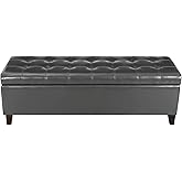 Joveco Storage Ottoman Bench, Tufted Leather 51 Inch Storage Bench for End of Bed Bedroom Living Room (51”, Dark Gray)