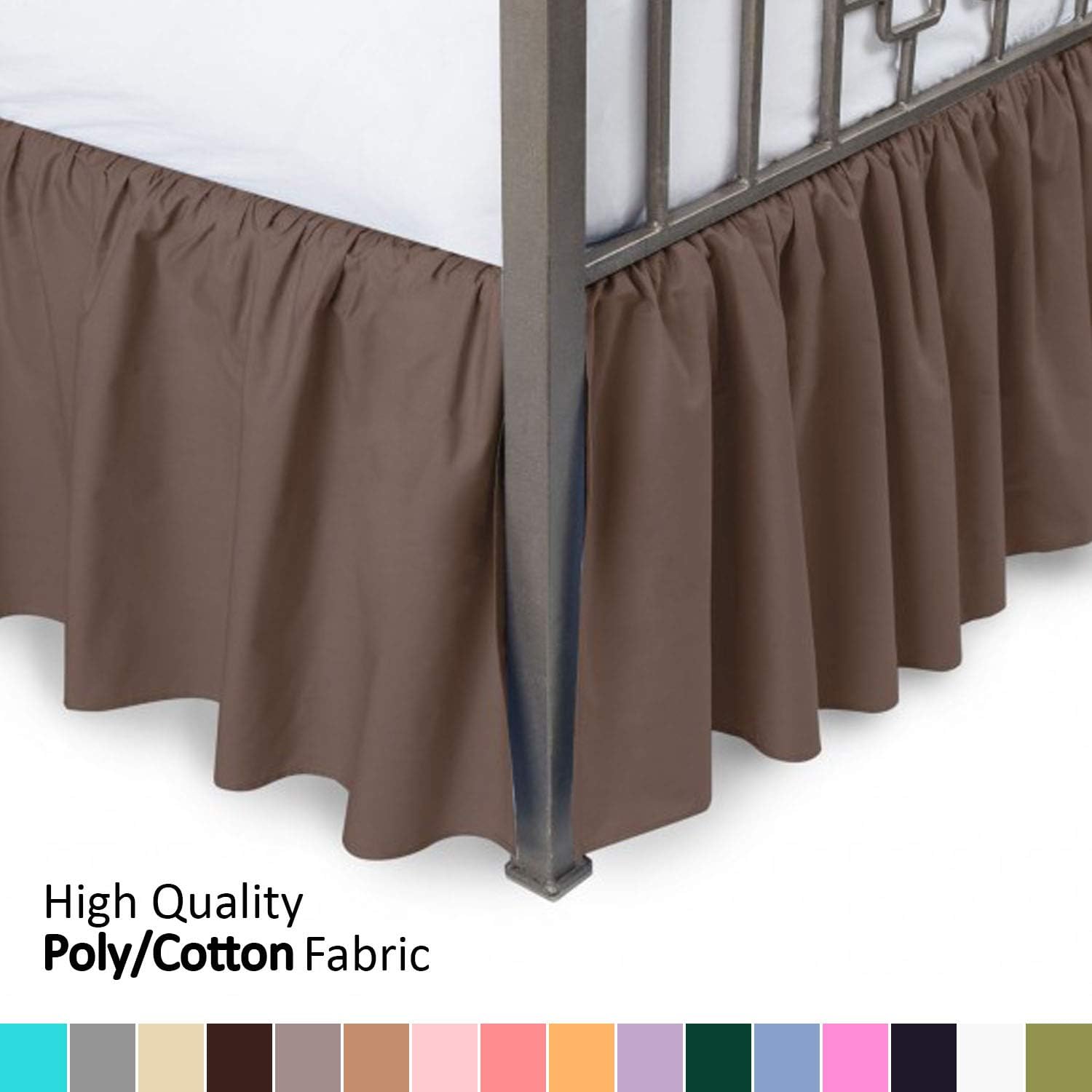 Ruffled Bed Skirt with Split Corners Full, Brown, 21 Inch