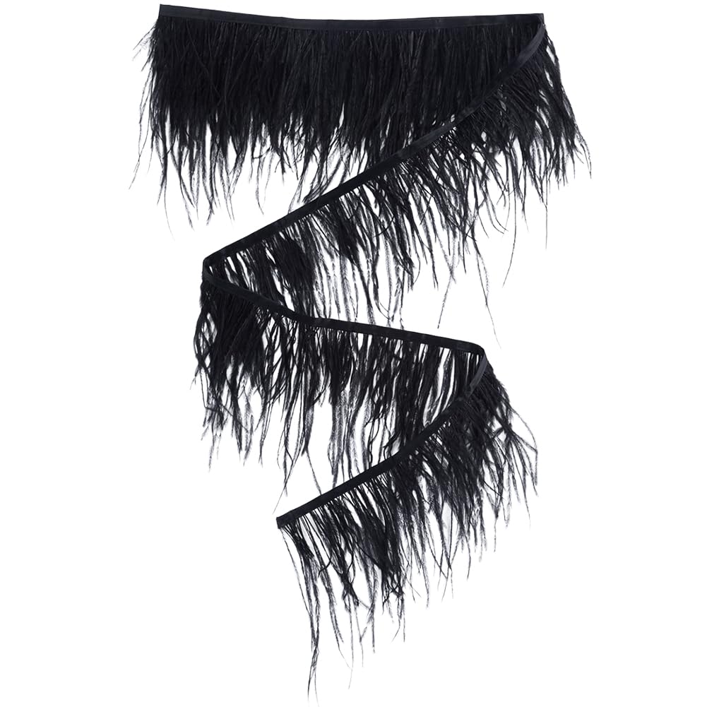 GORGECRAFT 15~18cm Width Ostrich Feather Trim Black Natural Feathers Fringe Ribbon 5M Women Clothing Strand Costume Tape Accessories Wedding Decorations for Crafts DIY Dress Clothes Sewing Boots