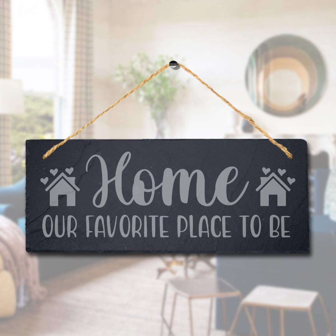 Stukk Favorite Place to Laser Hanging Home Decor Sign, Natural Engraved Slate Stone Plaque, 30x12cm (Large)