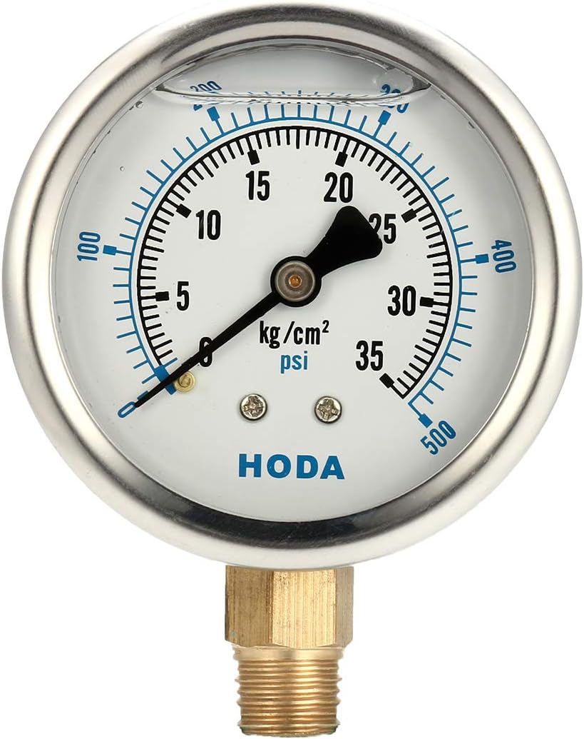 KUNSE Oil Pressure Gauge Liquid Filled 0-500 PSI 0-35KG Air Water Guage Gage AIP