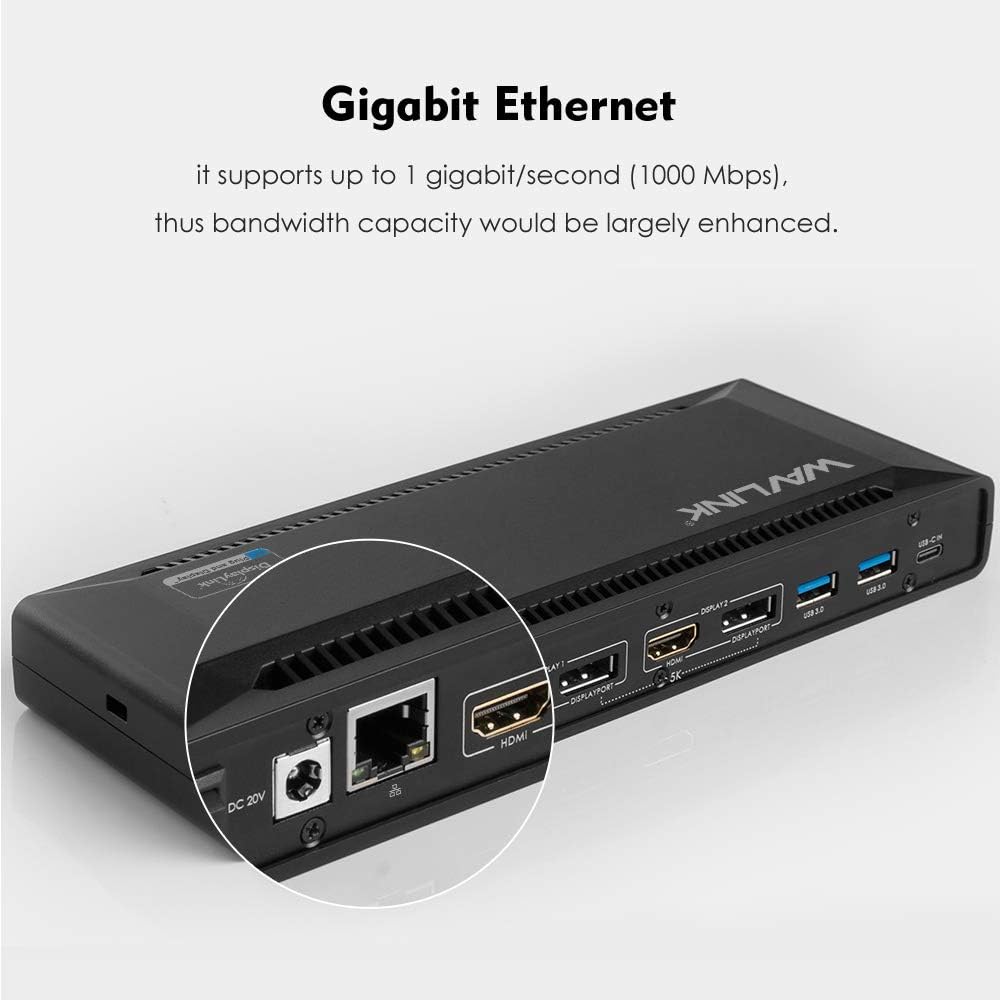 WAVLINK USB 3.0 / USB C Dual 4K Display Docking Station with DisplayPort and HDMI for Windows or macOS Support 65W Power Charge to Host Computer - Image 5