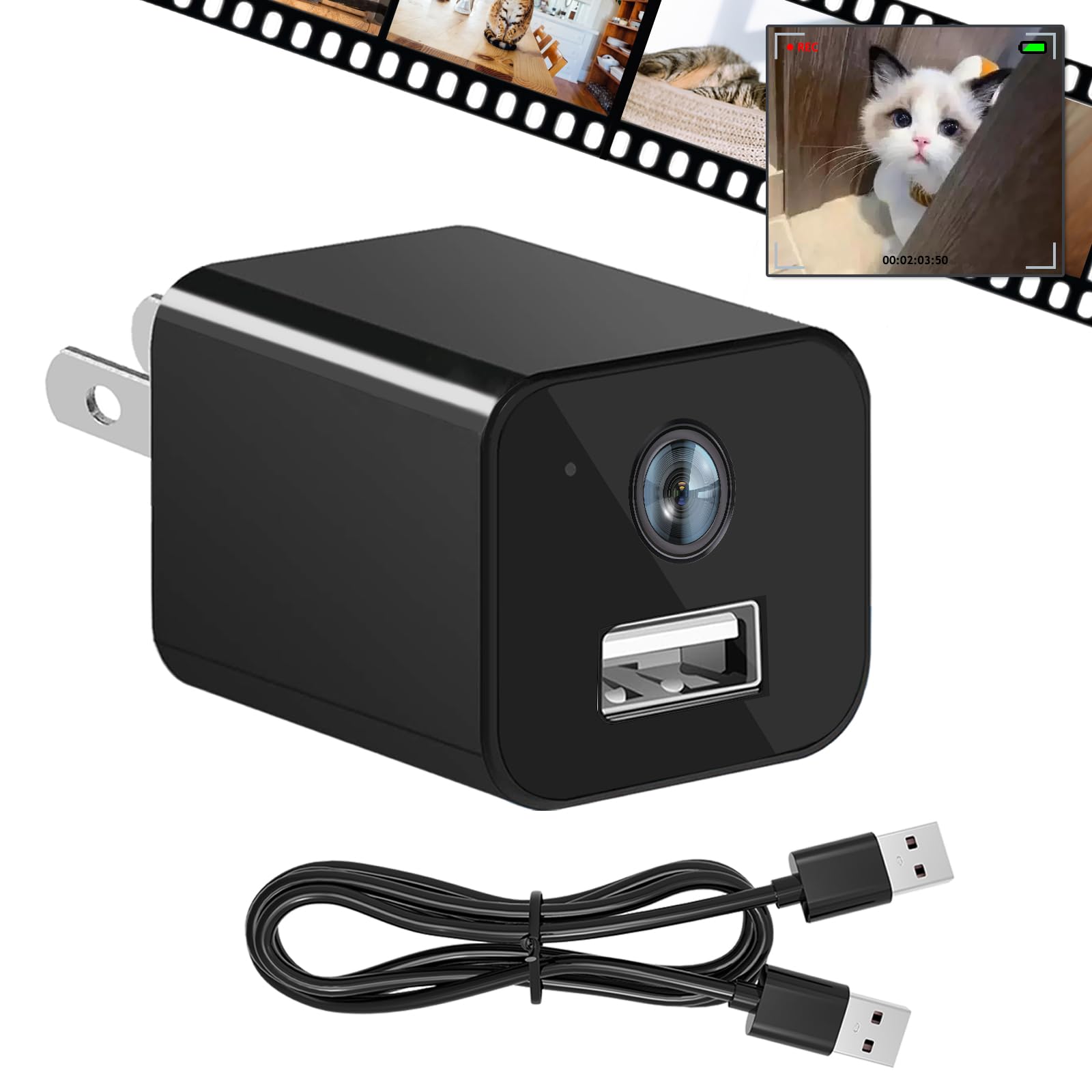Photo 1 of Security Camera 1080P HD Indoor Mini Nanny Cam with USB Charger Adapter, Motion Detection Small Video Surveillance Cameras with Loop Recording for Home Office Safety No WiFi