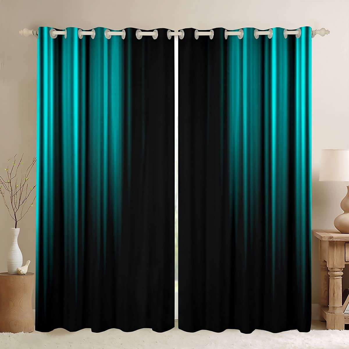 Abstract Ombre Curtains Kids Girls Boys Teens Gem color and Black Window Curtains for Bedroom Living Room,Gradient Window Treatment W52*L63 Inch