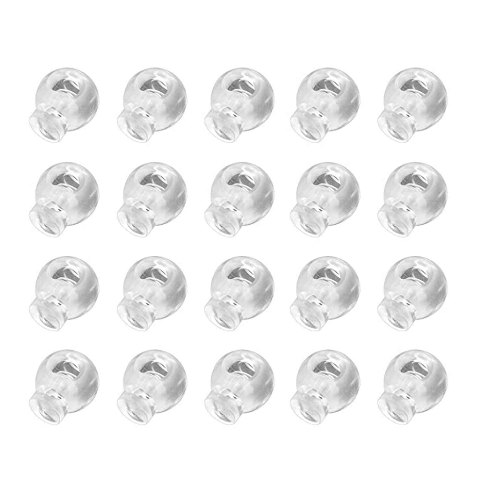 Spring Cord Lock,Saim Clear Frost Round Ball Cord Locks Toggles End Plastic Stop Sliding Cord Fastener Single Hole for Camping Hiking Sports Shoelace Replacement Backpacks 60 Pcs (White, 60 Pcs)