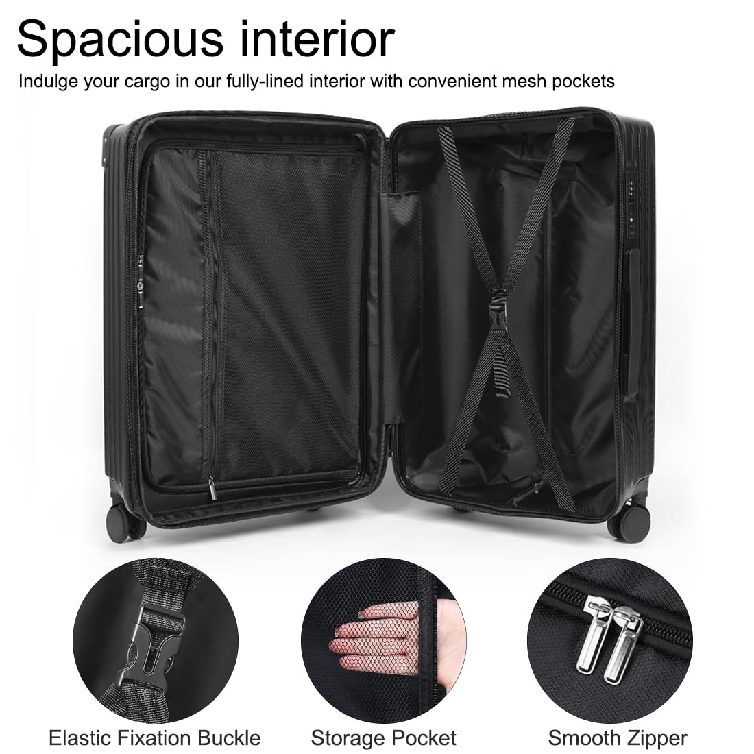 SONSENAI 3-Piece Expandable Luggage Set Suitcase in Classic Black -Double Wheel Stability & Secure TSA Locks(20in24in28in)