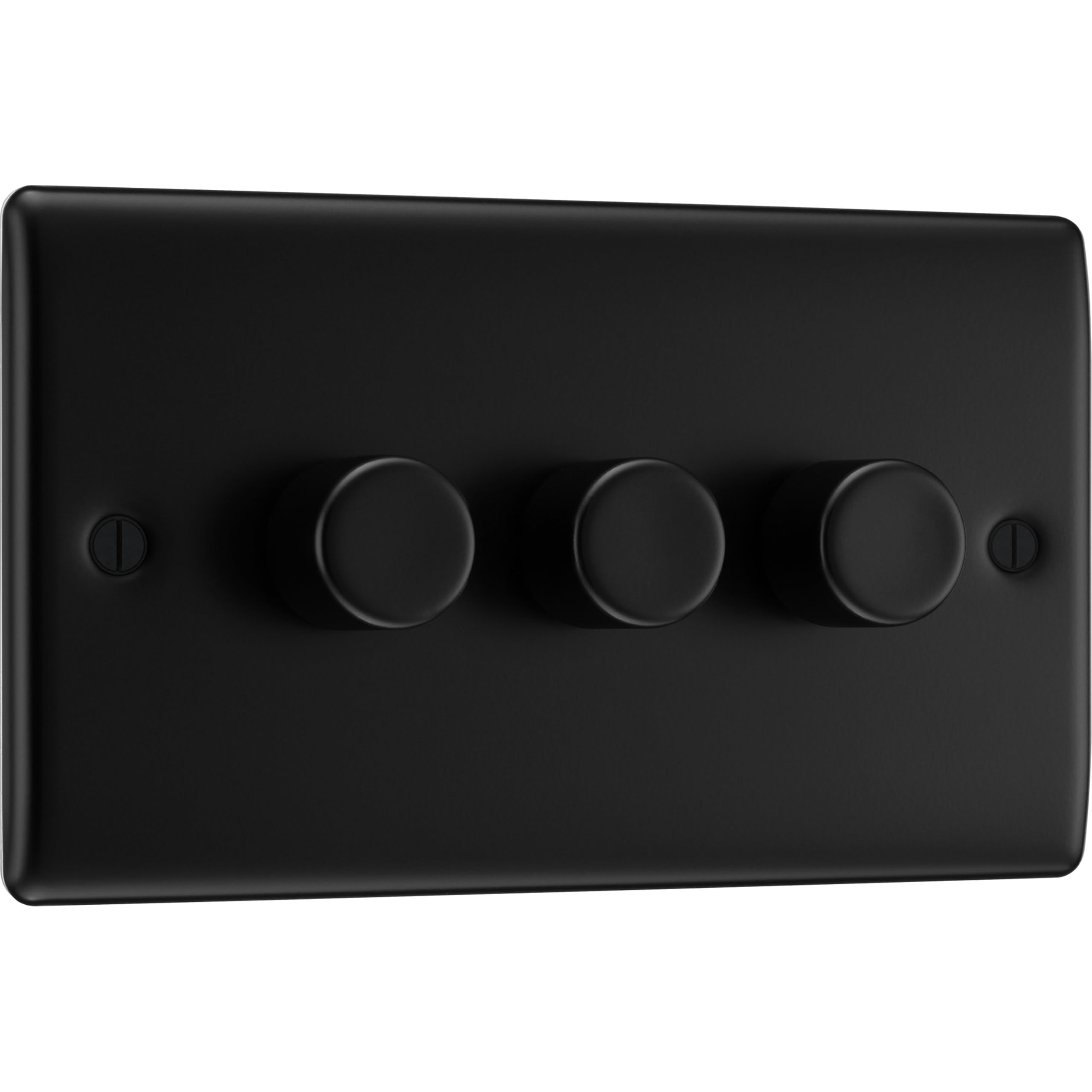 BG Electrical Intelligent Triple Wall Dimmer Switch, 2 Way, Raised Profile, Round Edges, Nexus Metal, Matt Black, 200W, NFB83