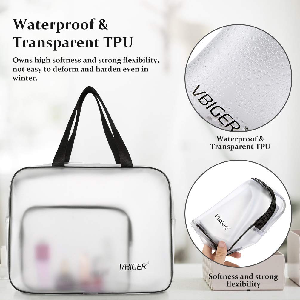 Vbiger Kulturbeutel Transparent Kosmetiktasche 3 Stück TSA-zugelassen Umweltfreundlich Make-Up Tasche wasserdichte Toiletbag Mit ReißVerschluss Multi-Größen (Klein, Medium, Groß)