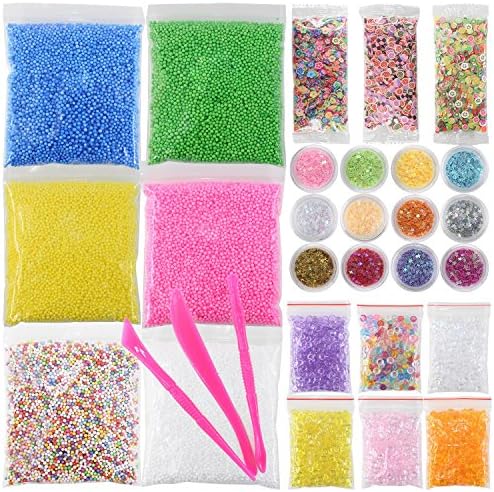 Slime Beads Making Kit Supplies Decoration Colorful Glitter Foam Balls for Kids Art Craft DIY 30 Pack