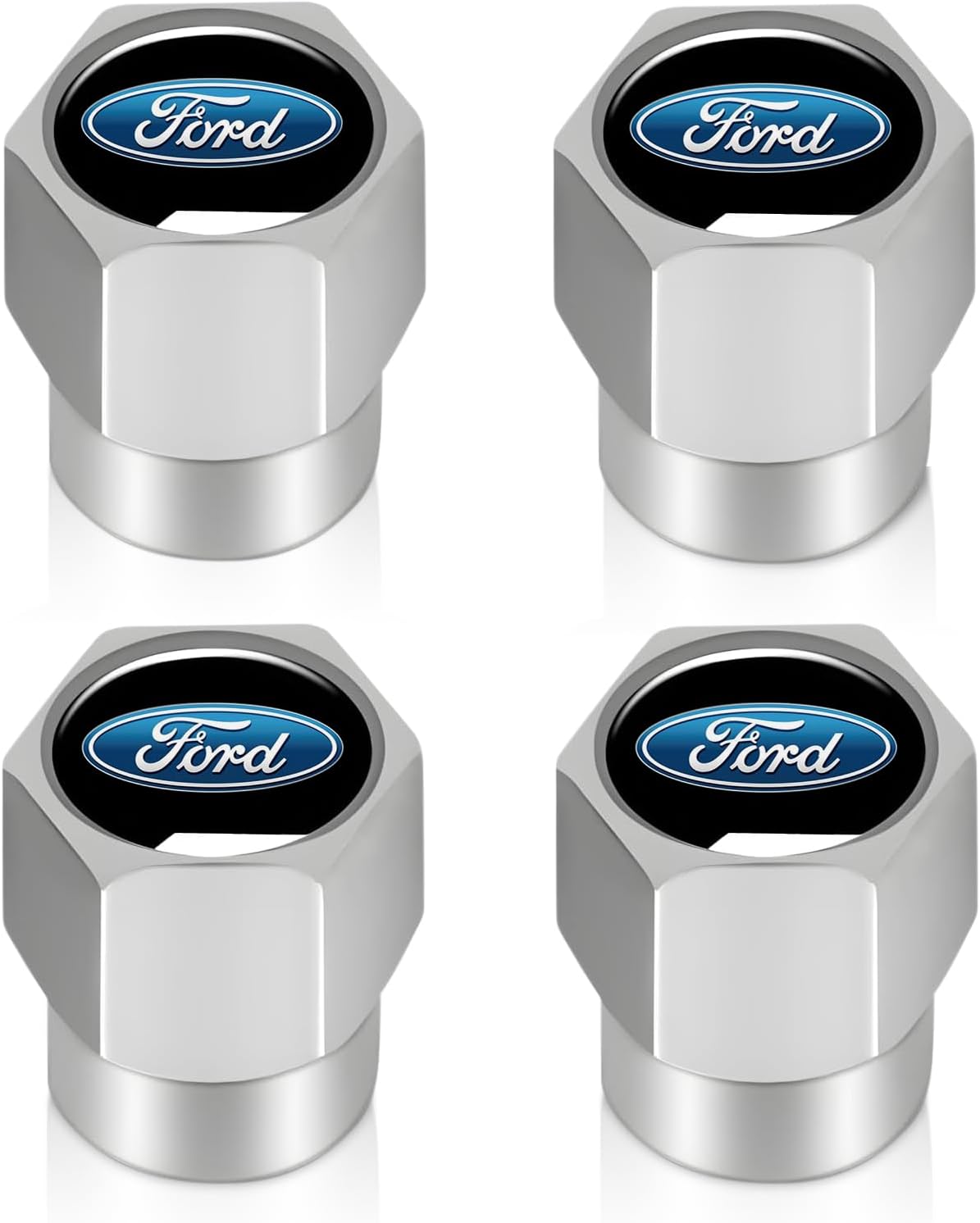 Tire Valve Stem Caps Cover for Ford Metal Wheel Air caps Auto Valve Stem Caps Accessories 4 Pack Silver