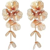 Gold Statement Flower Earrings for Women Large Statement Floral Petal Dangle Earring Layered Petal Floral Jewelry