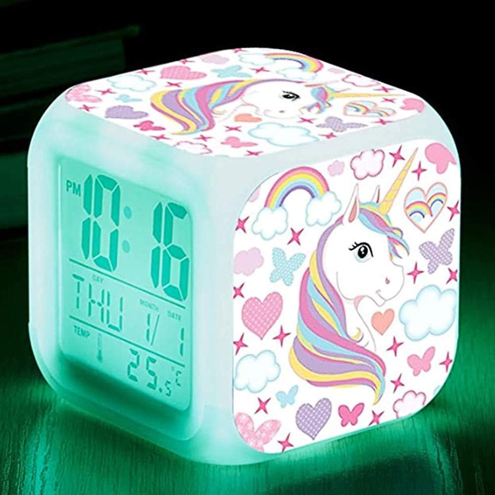 DAYONG Unicorn Digital Alarm Clocks for Girls, LED Night Glowing Cube LCD Clock with Light Children Wake Up Bedside Clock Birthday Gifts for Kids Women Bedroom (02)