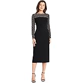 Maggy London Womens Sheath Dress with Heat Fix Illusion Neckline