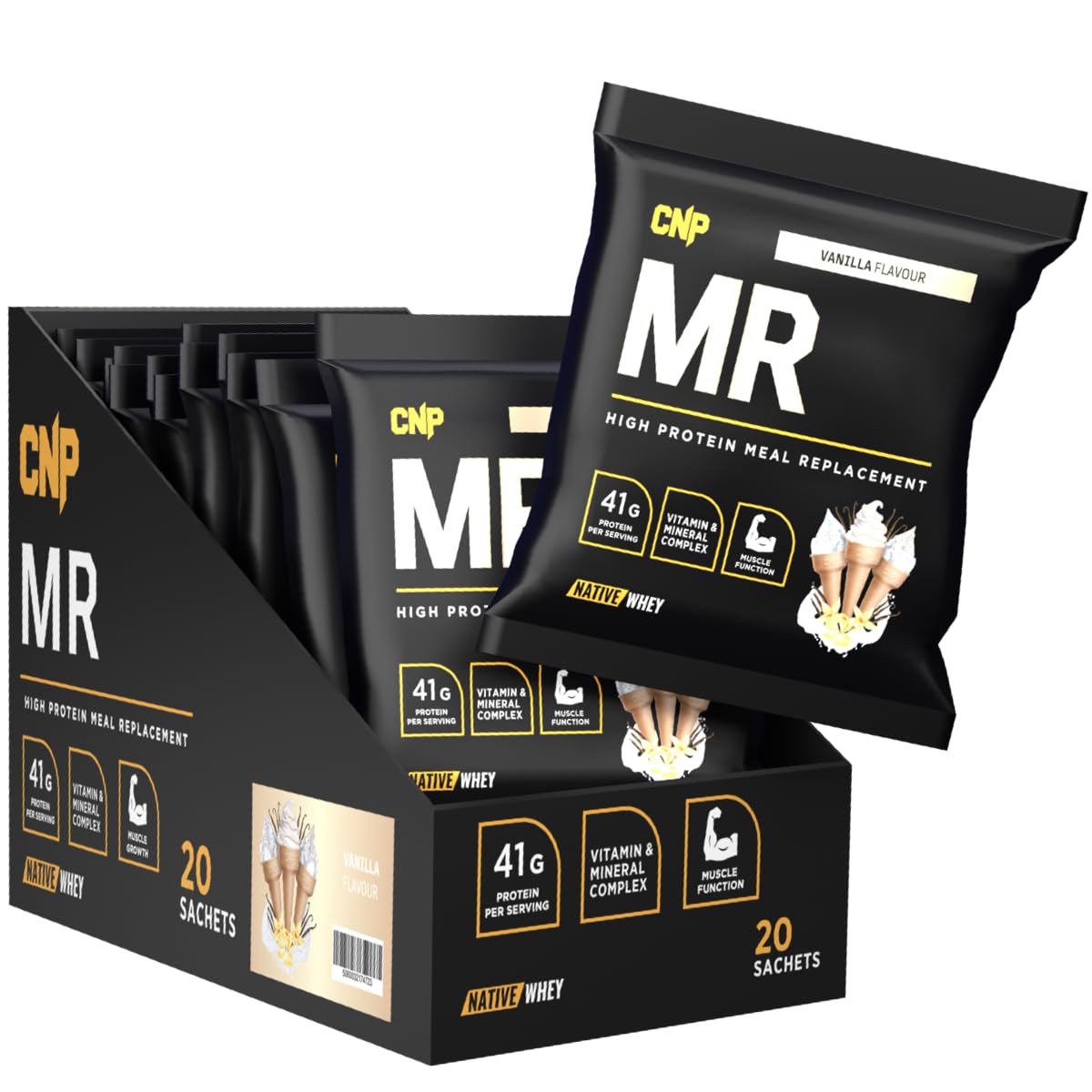 CNP Professional MR, High Protein Complete Meal Replacement Shake, 41g Protein with Vitamins & Minerals, Probiotics, Native Whey and Casein, 72g x 20 Sachets, 3 Flavours (20 x 72g, Vanilla)