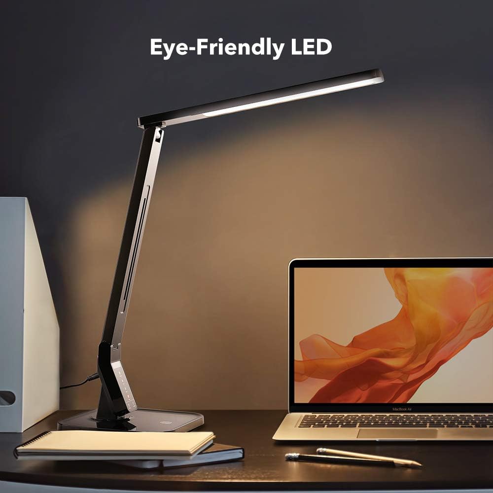 TaoTronics LED Desk Lamp with USB Charging Port, 4 Lighting Modes with 5 Brightness Levels, 1h Timer, Touch Control, Memory Function, 14W, Official Member of Philips EnabLED Licensing Program, Black (TT-DL01) - V Light Lighting Led Strip Desk Lamp - 