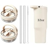 2Pack Lid Replacement Compatible with HydroJug Sport 32oz Tumbler, Leak Proof Top Cap Replacement for HydroJug Water Bottles with Straw Replacement and Cleaner Brush (White, For Sport 32oz)