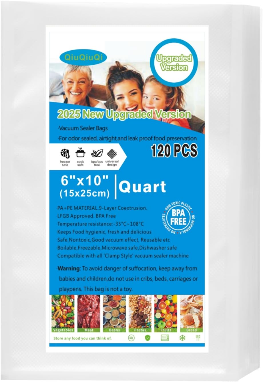 Photo 1 of [2025 New]120 count quart bag, Size 6" x 10" Vacuum Sealer Bags with BPA Free and Heavy Duty, Commercial Grade,Puncture Prevention,Great for vac for Food Storage