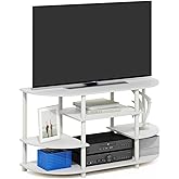 Furinno Jaya TV Stand, 4-Tier Open Shelf Design Corner Entertainment Center with Round Corner, TV Console for TV up to 46 Inch, Toolless Assembly, for Living Room, Bedroom, White