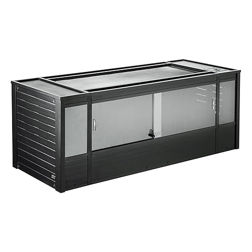 New Age Pet ECOFLEX 60 in Mojave Reptile Lounge in Espresso Black, Durable Wood Plastic Composite Habitat with Vented Side Panels, Removable Sliding Glass Doors, and Mesh Screen Top for Lamp Setup,