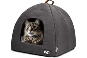 COSOC Cat Bed for Indoor Cats -Premium Pet Beds for Cats and Small Dogs, Cat Bed Cave, Comfortable Covered Cat Bed, Cat Tent, Kitten Bed, Small Animal Bed and Cat Hut with Cushioned Pillow (Medium, Grey)