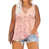 VISLILY Women's-Plus-Size-Tank-Tops Sleeveless Summer V Neck T Shirts Casual Loose Tunics Tee XL-5XL