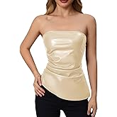 MakeMeChic Women's Leather Corset Tops Strapless Tube Asymmetrical Ruched Backless Crop Going Out Tops