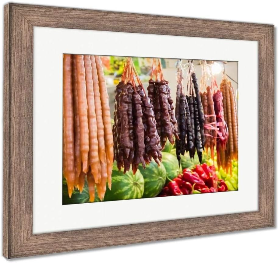 Ashley Framed Prints Churchkhela Georgian Market, Wall Art Home Decoration, Color, 34x40 (Frame Size), Rustic Barn Wood Frame, AG5934961