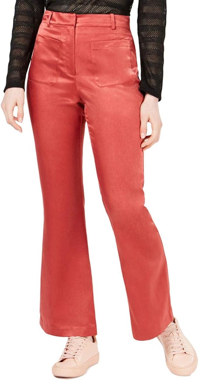 womens red satin pants suit