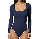 YOGINGO Long Sleeve Square Neck Bodysuits for Womens, Body Suits Tops Going Out Basic Leotards Slim Fitted Outfits Shirt