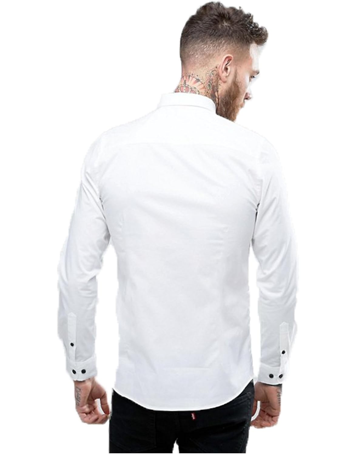 dom men's solid causal white shirt