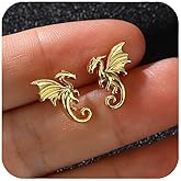 Stainless Steel Dragon Stud Earrings for Women, Minimalist Cool Dragon Earrings Gift for Her