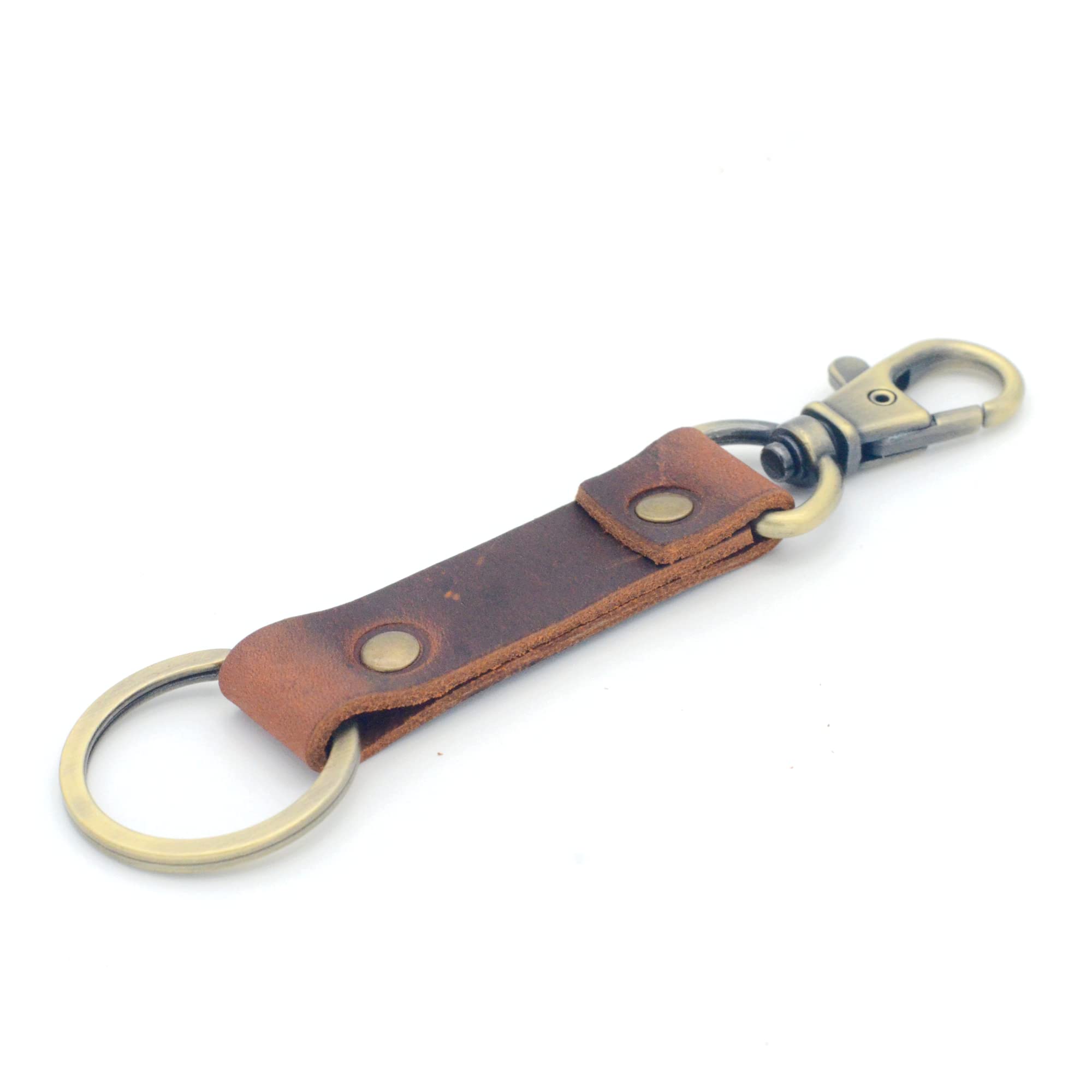 JJNUSA Genuine Leather Keychain Walnut Key Holder Mens Key Chain Ring Fob Heavy Duty Key Chain Belt Loop Clip Brown