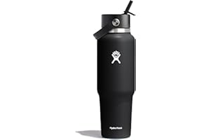 Hydro Flask Travel Water Bottle - Insulated Stainless Steel - Wide Straw Lid, Non Spill, Leakproof in 40 Oz Black