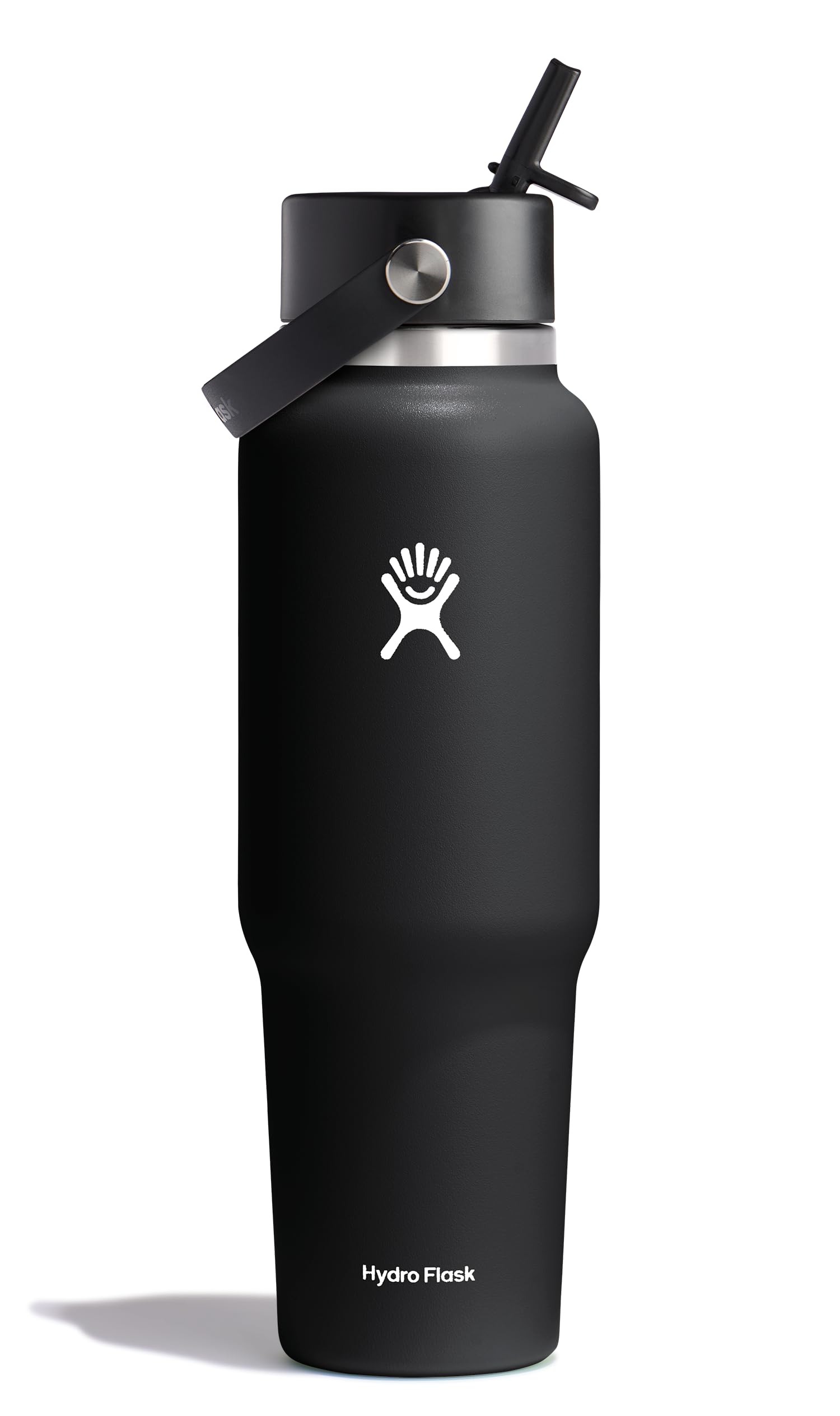Photo 1 of Hydro Flask Travel Water Bottle - Insulated Stainless Steel - Wide Straw Lid, Non Spill, Leakproof in 40 Oz Black
